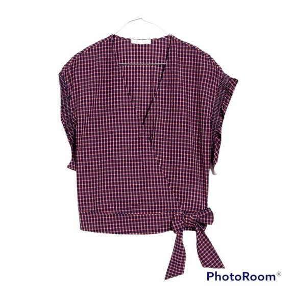 Madewell Plaid Side Tie Wrap Top - Picture 1 of 5